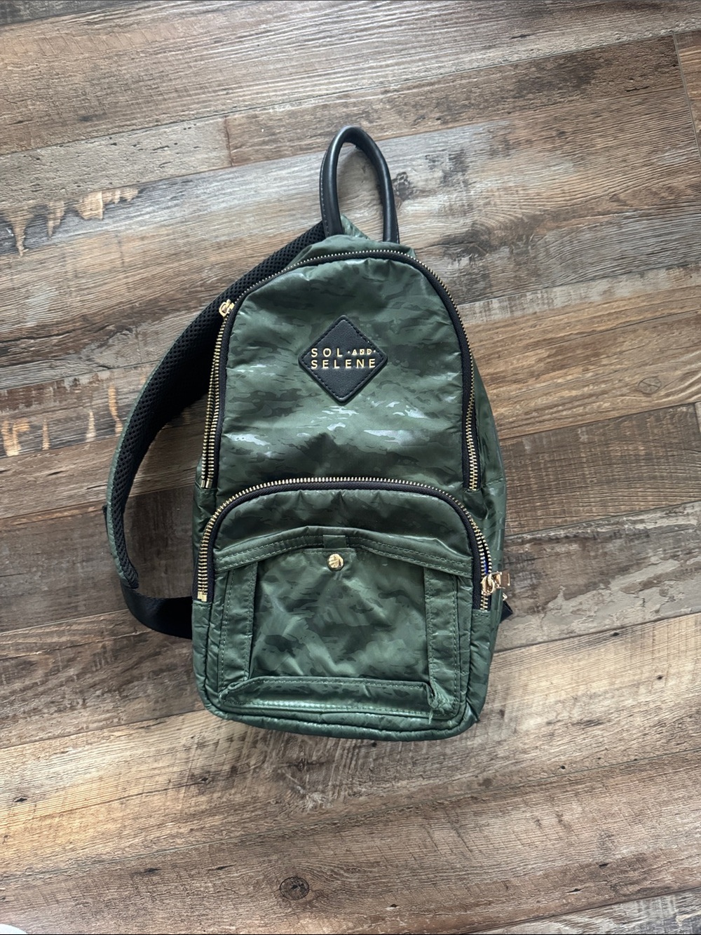 Sol and Selene Olive Green Men's Sling Bag with Gold Hardware